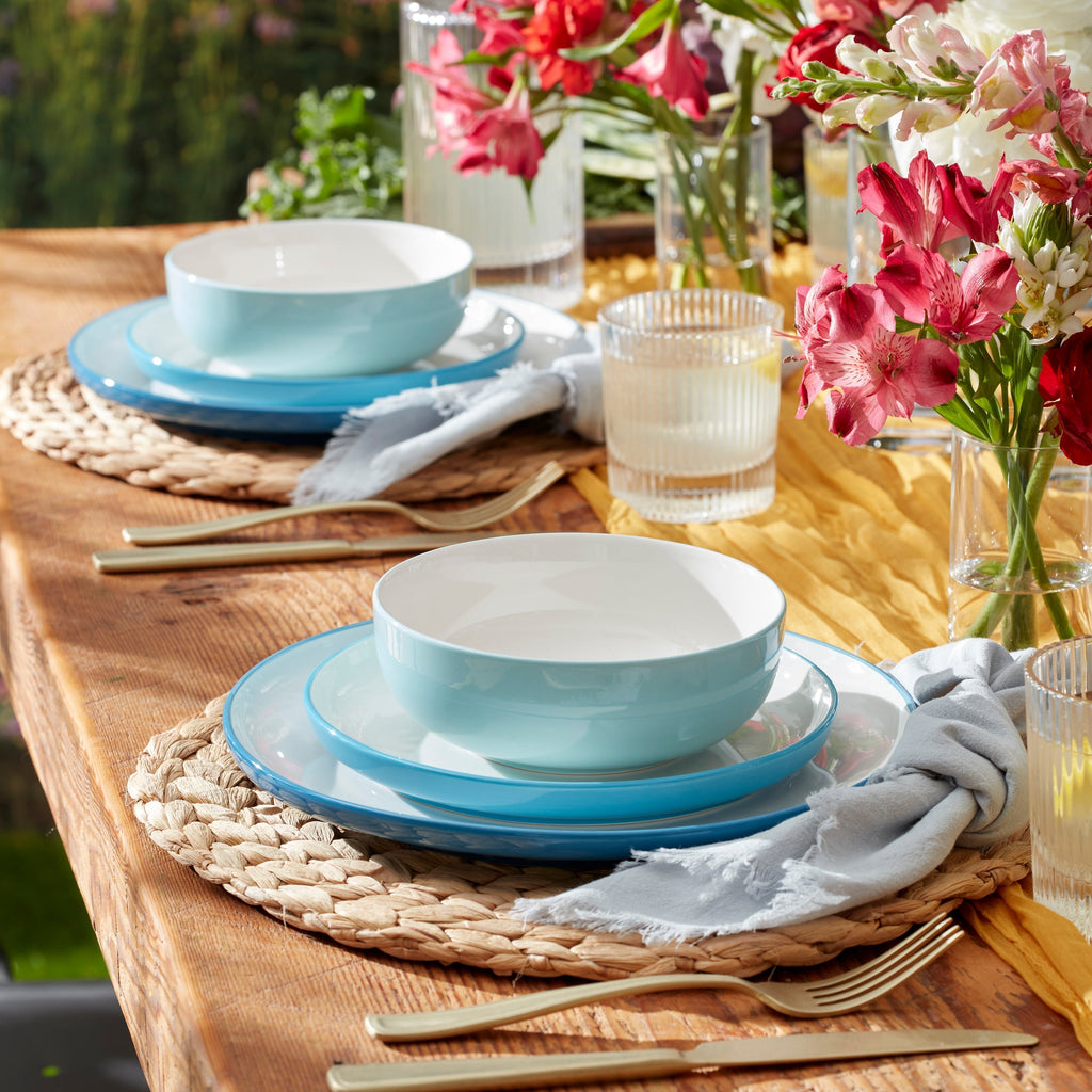 Thekbunny 24 Seven Colors Turquoise 12-Piece Dinnerware Set