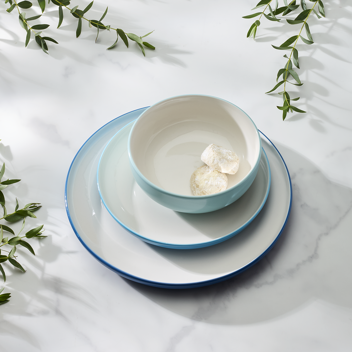 Thekbunny 24 Seven Colors Turquoise 12-Piece Dinnerware Set