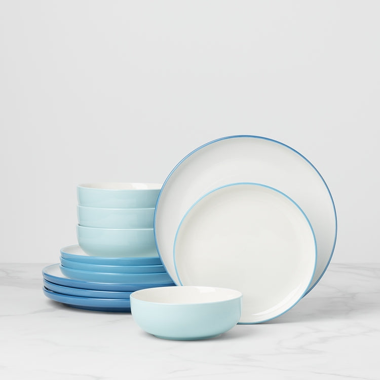 Thekbunny 24 Seven Colors Turquoise 12-Piece Dinnerware Set