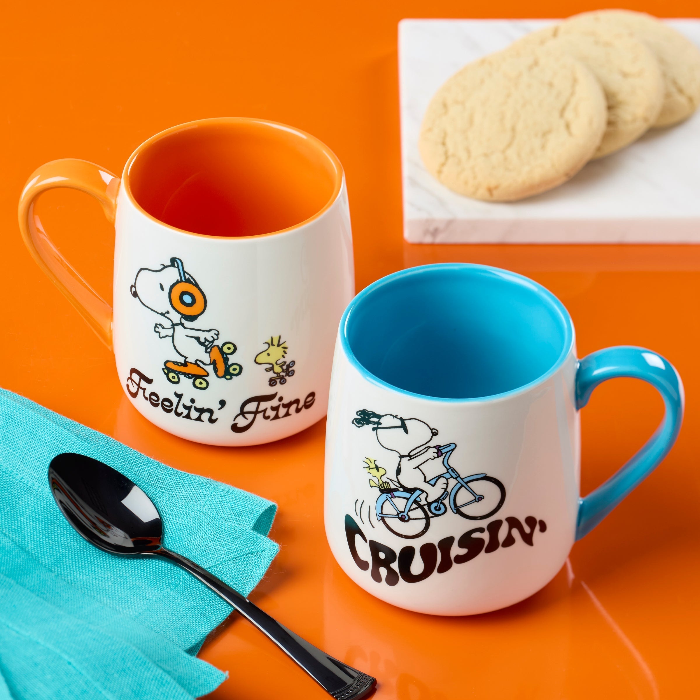Thekbunny Peanuts Mugs - Set of 2 - Cruisin  -Feelin   Fine