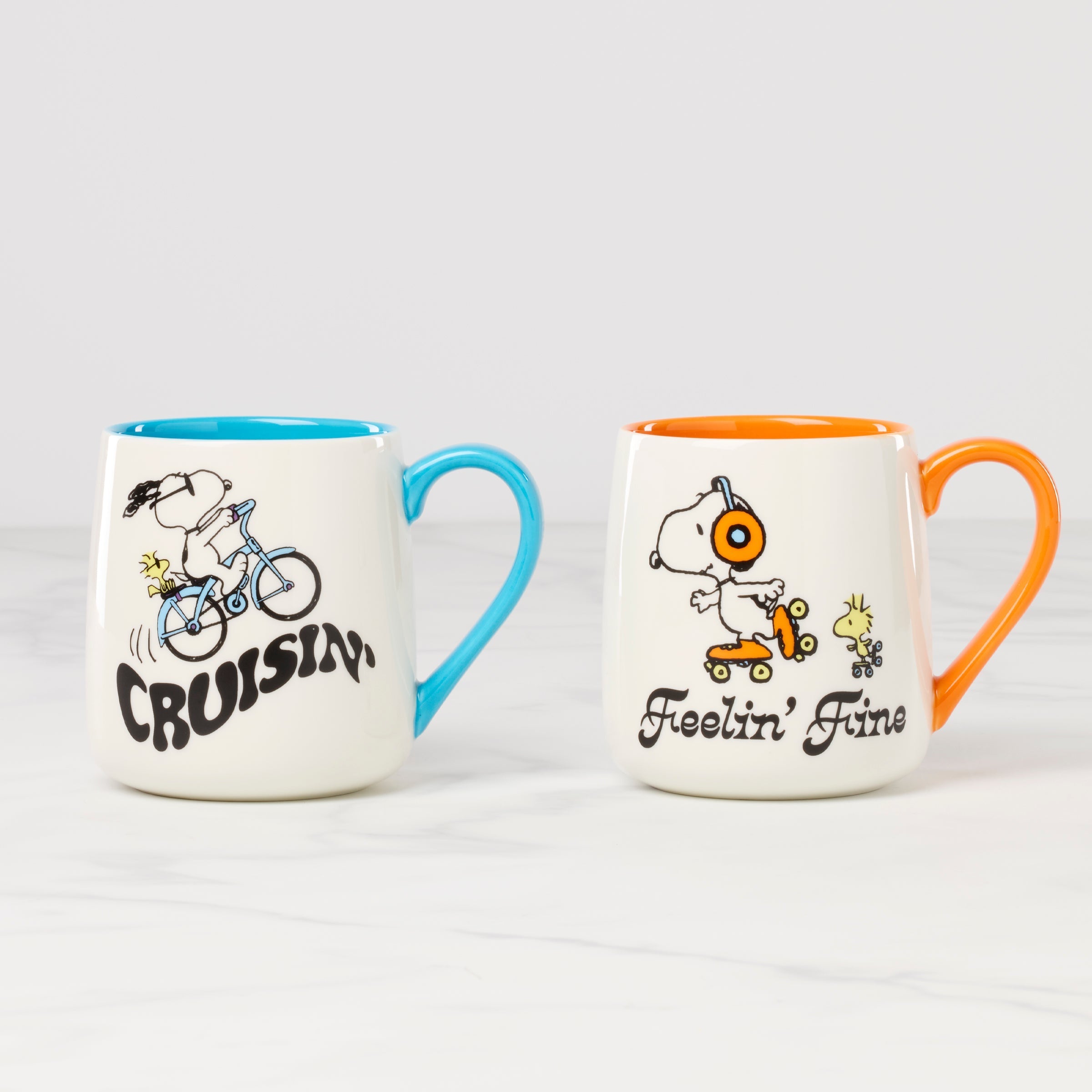 Thekbunny Peanuts Mugs - Set of 2 - Cruisin  -Feelin   Fine