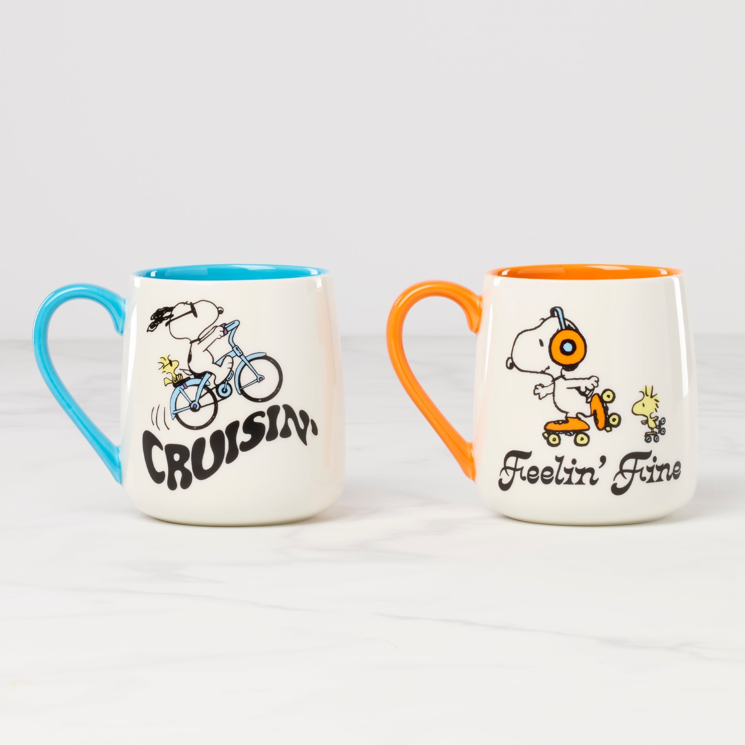 Thekbunny Peanuts Mugs - Set of 2 - Cruisin  -Feelin   Fine