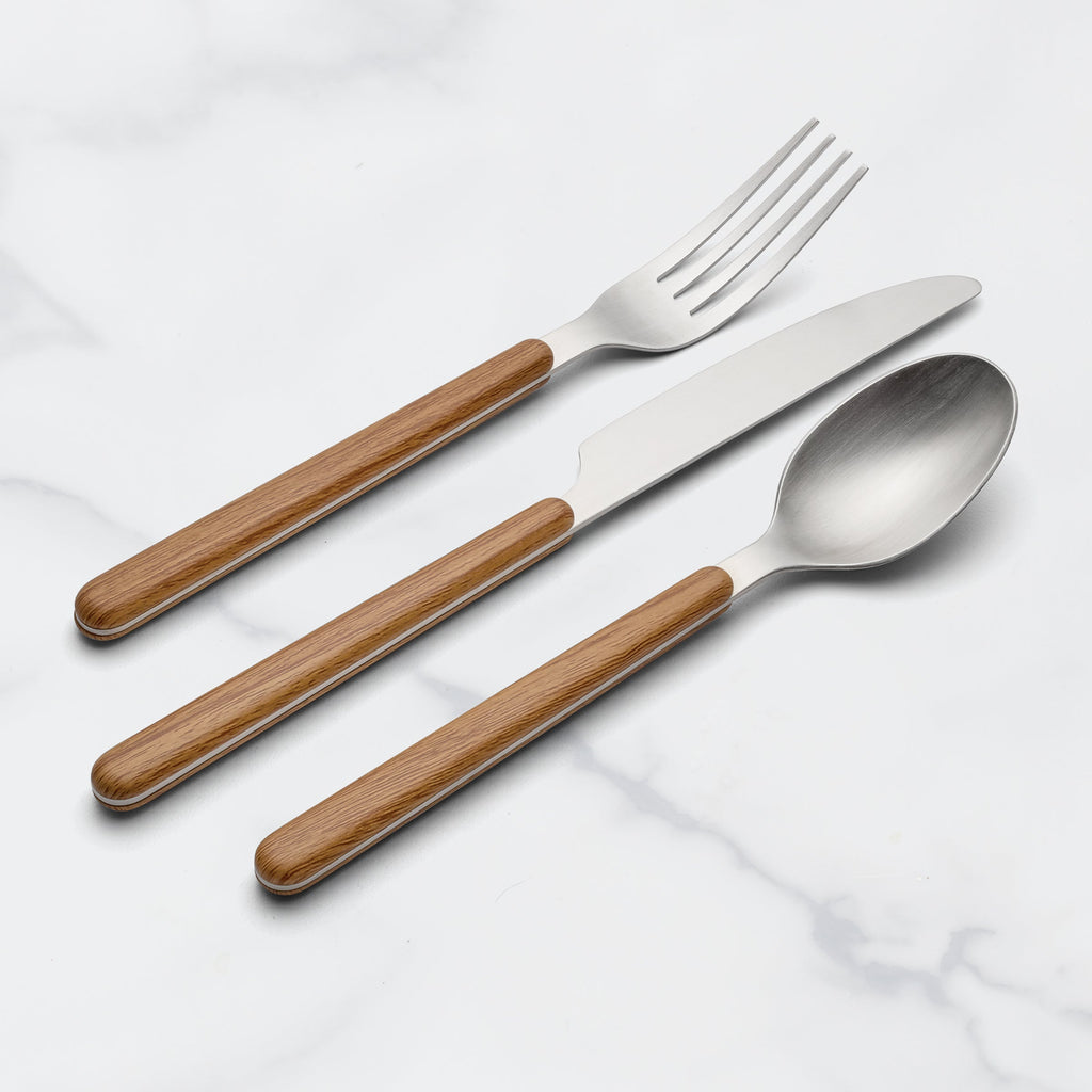 Thekbunny 24 Seven Mirror Faux Wood Handle 12 Piece Flatware Set
