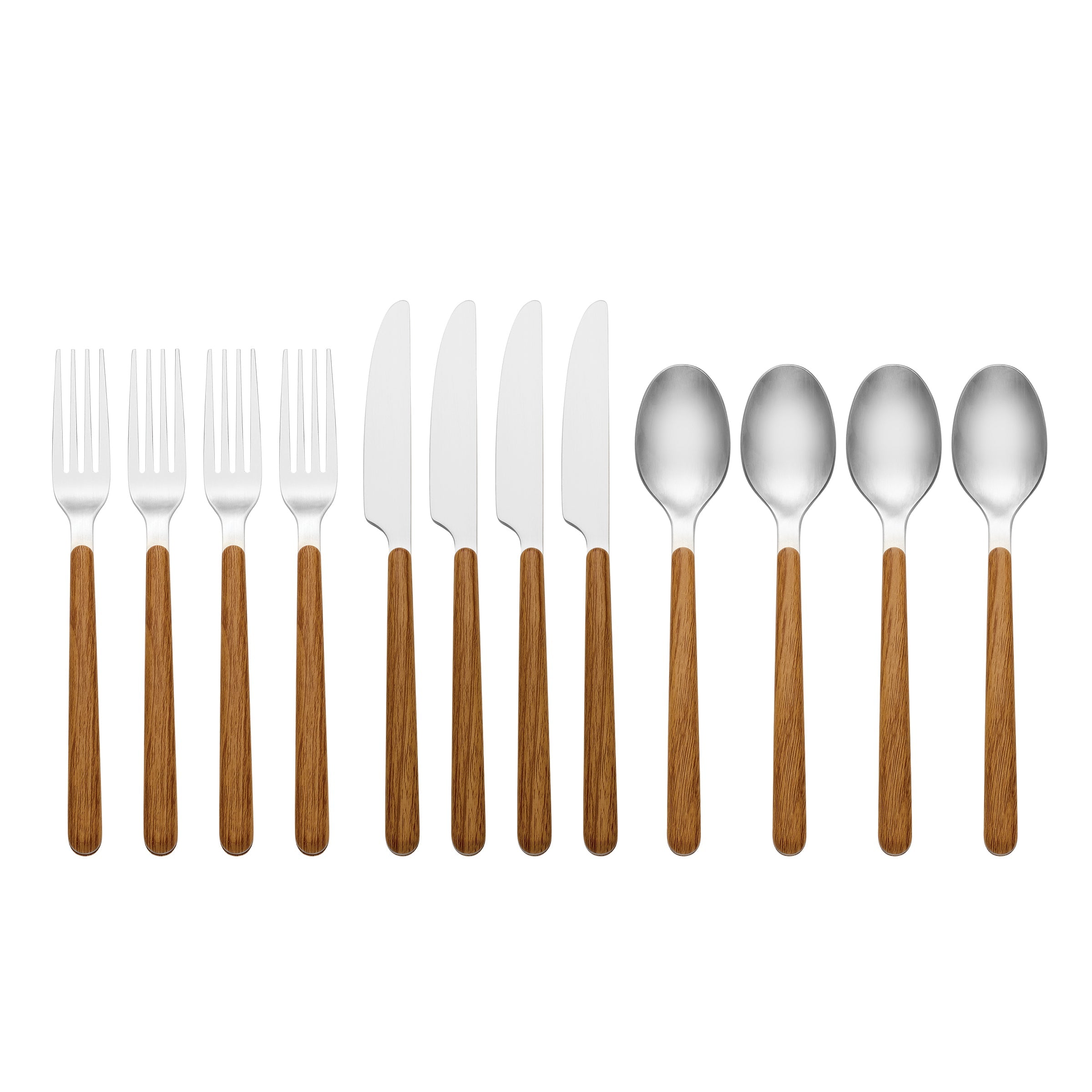 Thekbunny 24 Seven Mirror Faux Wood Handle 12 Piece Flatware Set