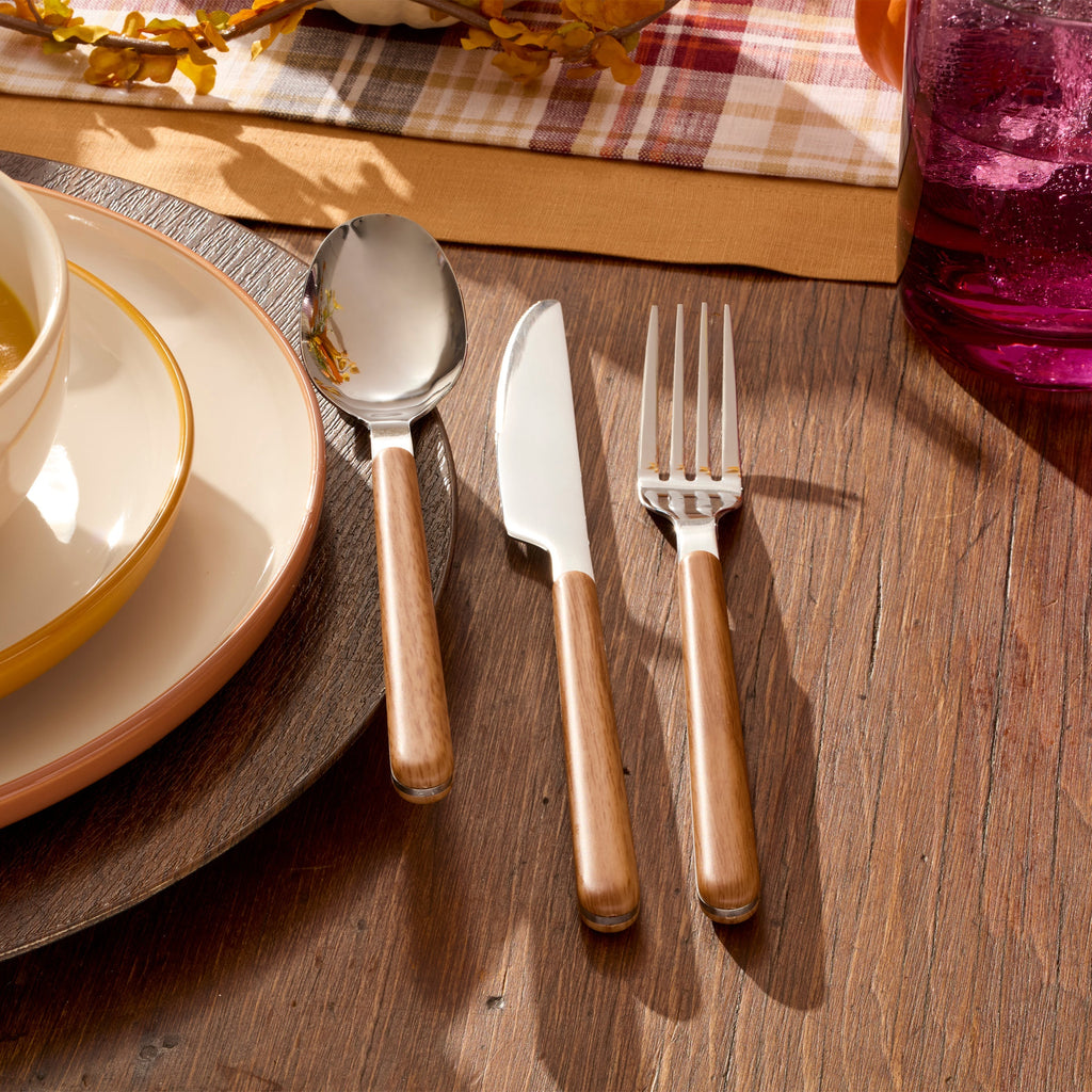 Thekbunny 24 Seven Mirror Faux Wood Handle 12 Piece Flatware Set
