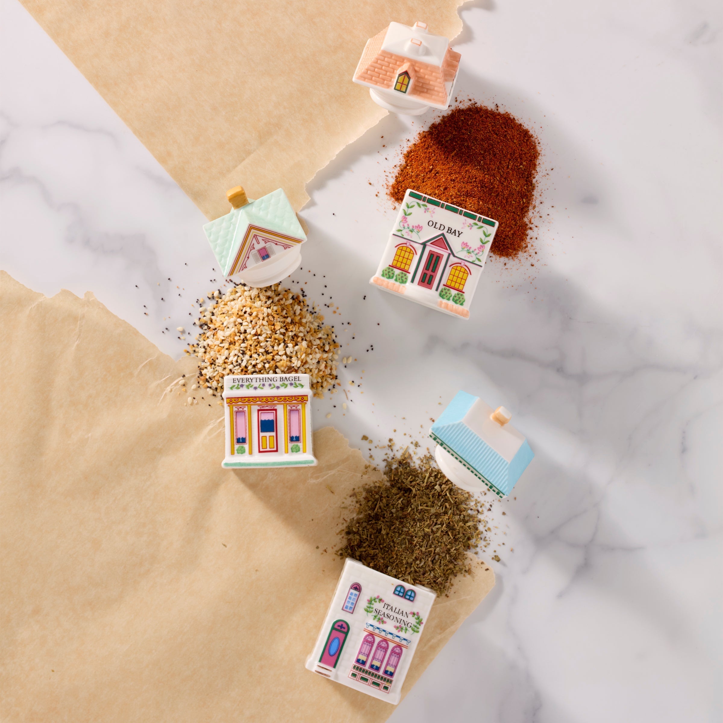Thekbunny Spice Village 3-Piece Italian Market Spice Jar Set