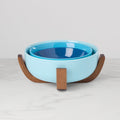 Thekbunny 24 Seven Turquoise 3-Piece Nesting Bowl Set with Wood Stand