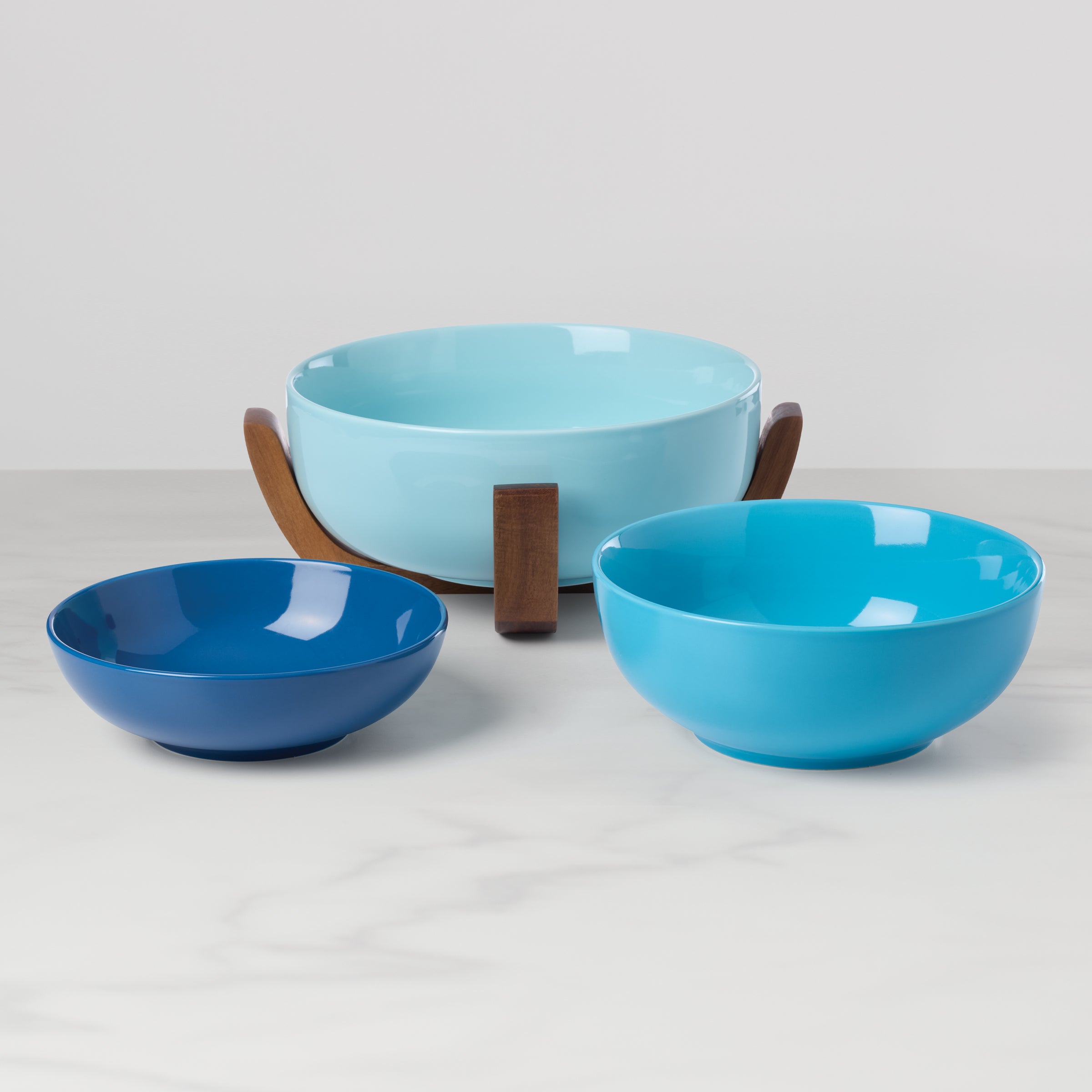 Thekbunny 24 Seven Turquoise 3-Piece Nesting Bowl Set with Wood Stand