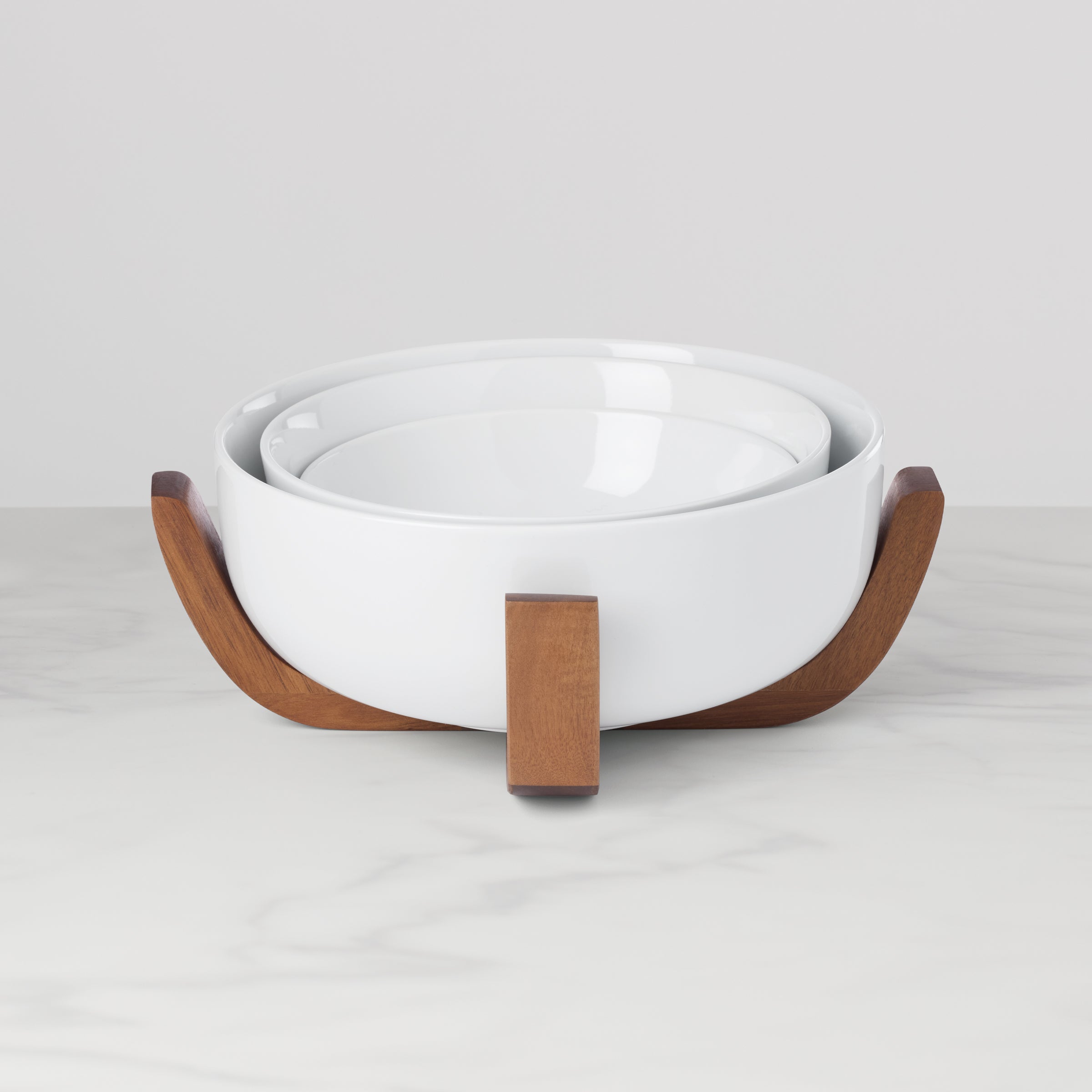 Thekbunny 24 Seven White 3-Piece Nesting Bowl Set with Wood Stand