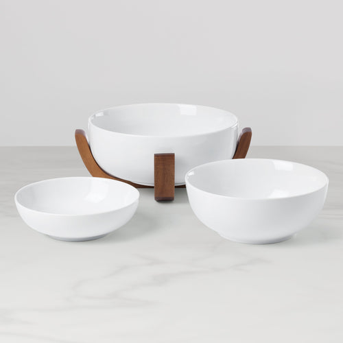 Thekbunny 24 Seven White 3-Piece Nesting Bowl Set with Wood Stand