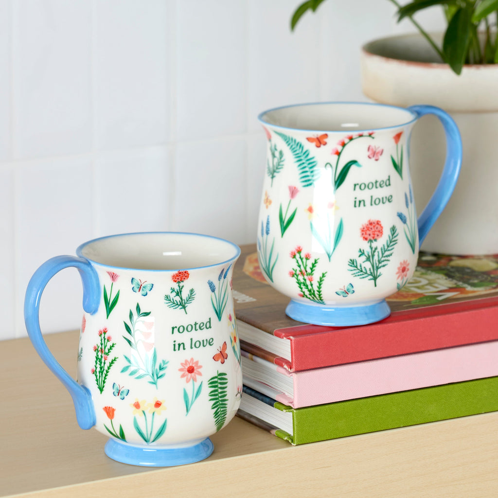 Thekbunny First Blooms Blue Mugs - Set of 2