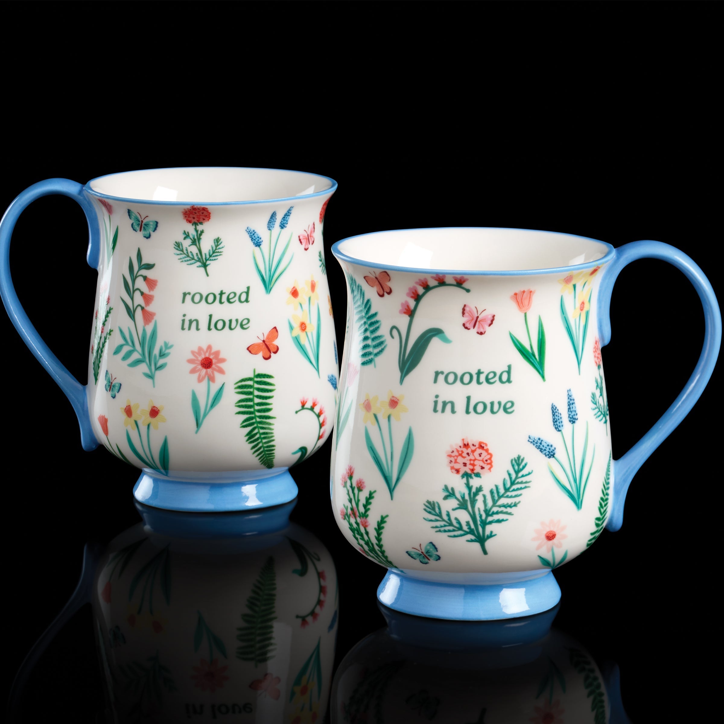 Thekbunny First Blooms Blue Mugs - Set of 2