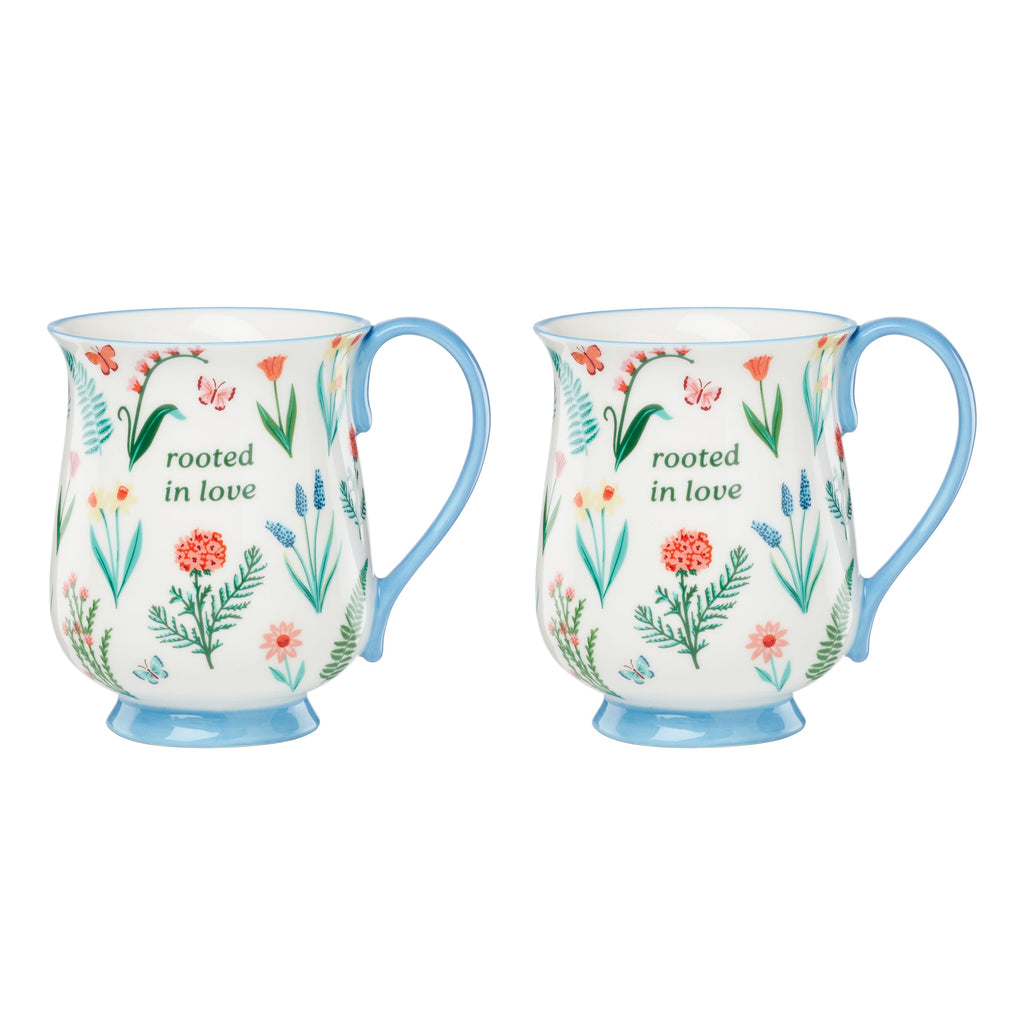 Thekbunny First Blooms Blue Mugs - Set of 2
