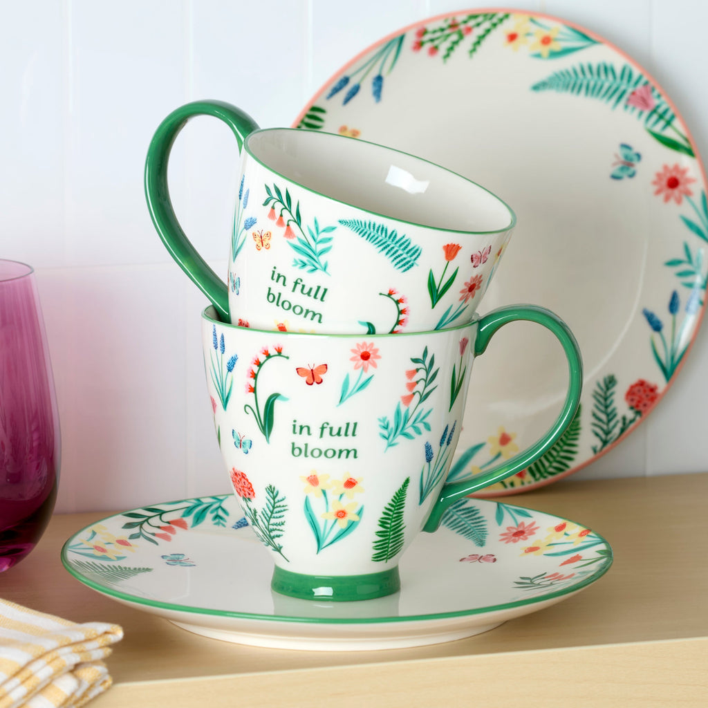 Thekbunny First Blooms Green Mugs - Set of 2