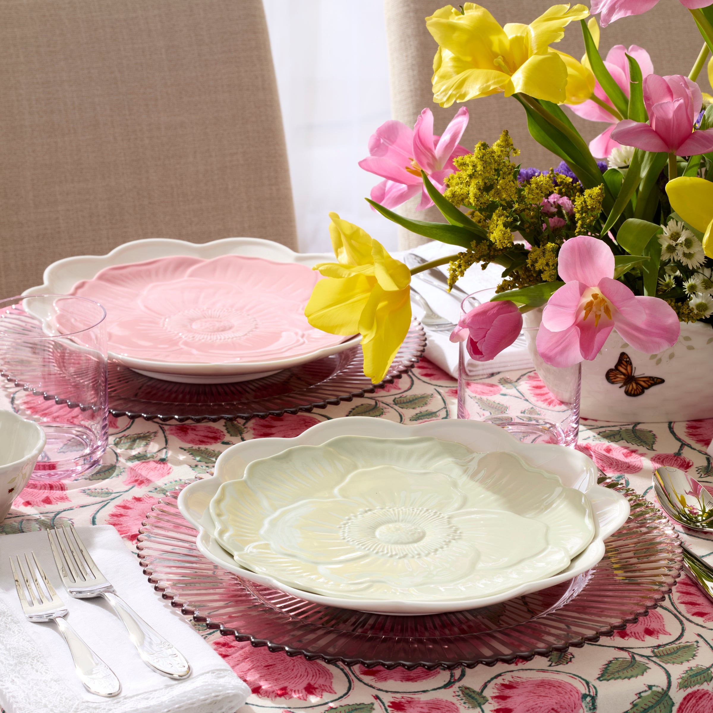 Thekbunny Butterfly Meadow Floral Pink Accent Plates - Set of 4