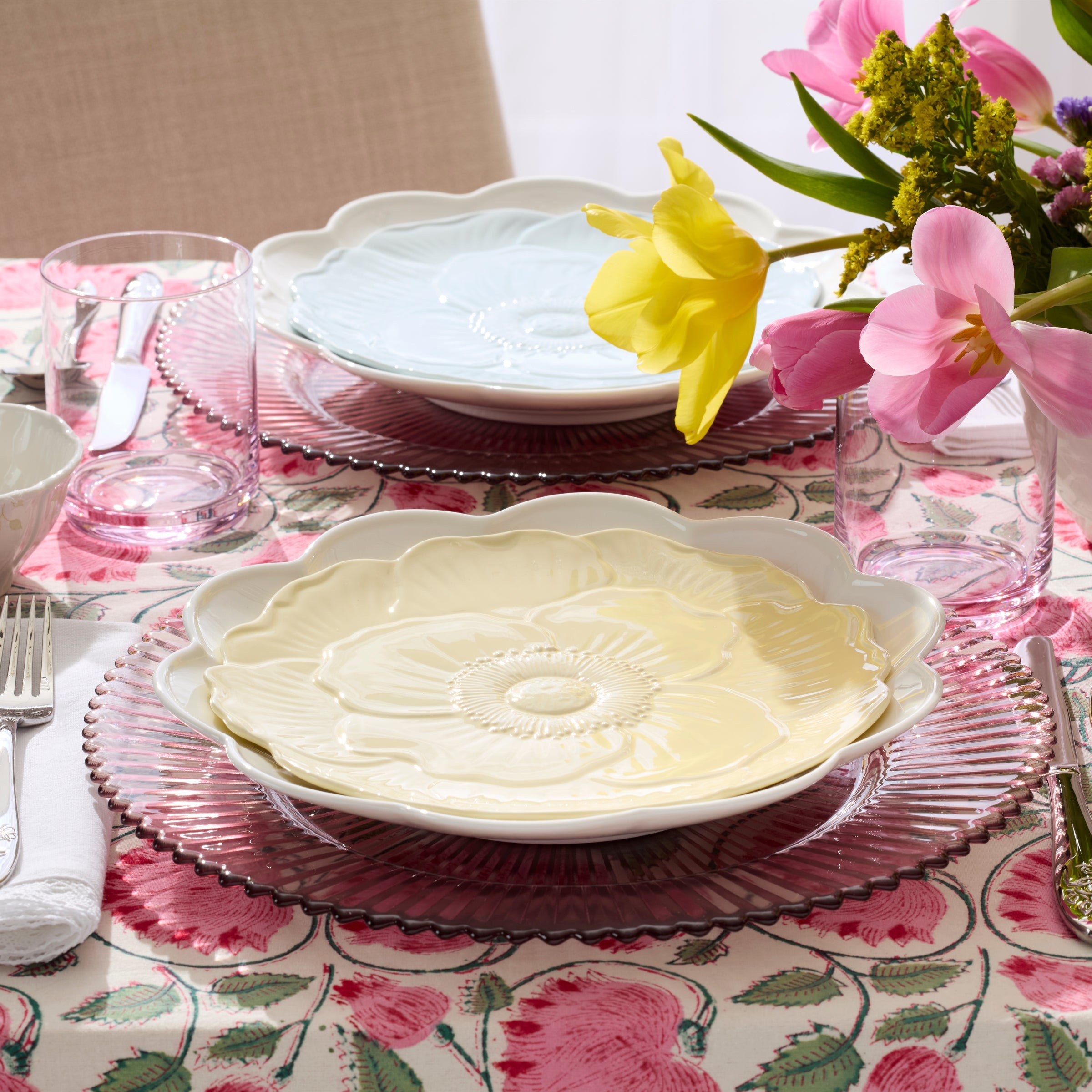 Thekbunny Butterfly Meadow Floral Yellow Accent Plates - Set of 4