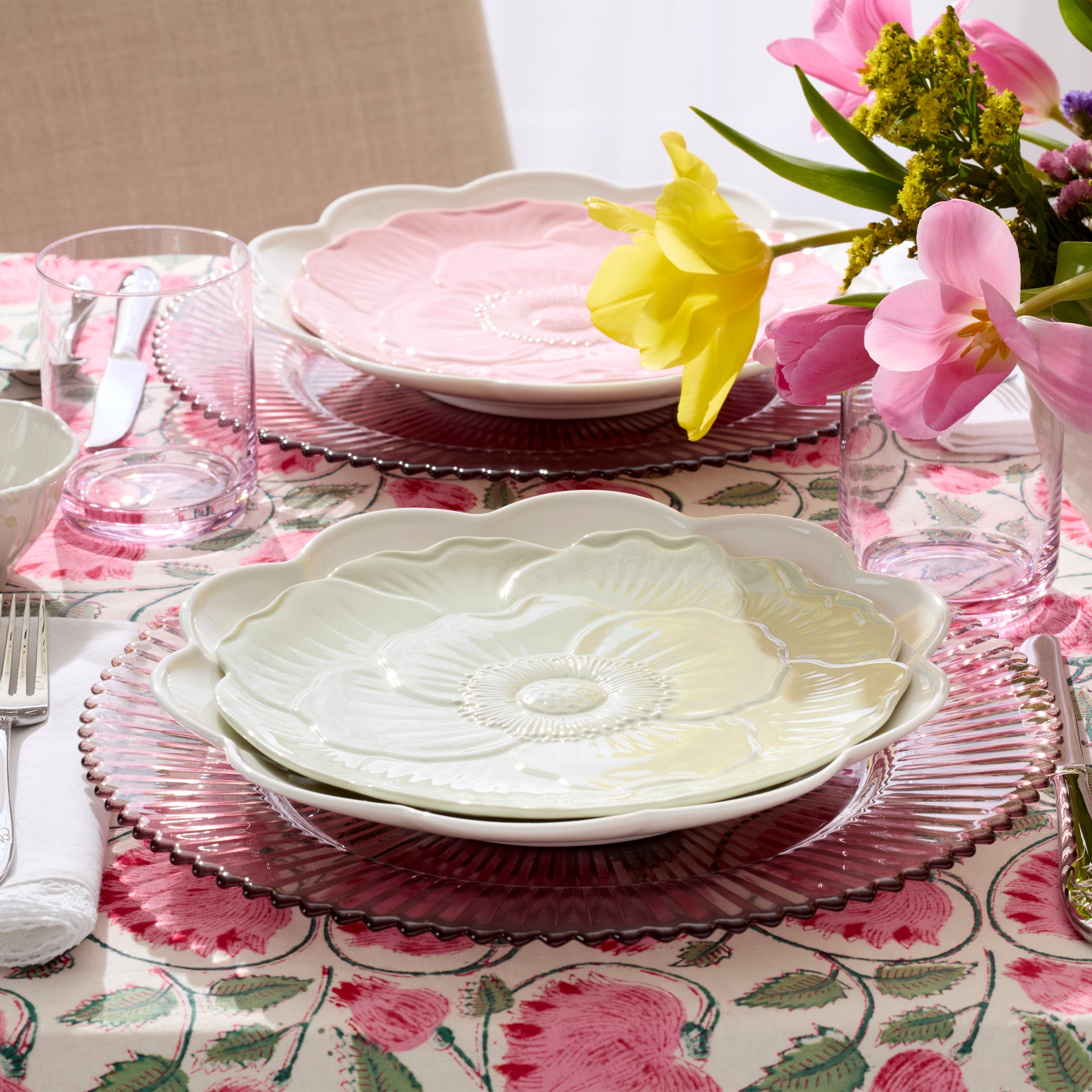 Thekbunny Butterfly Meadow Floral Green Accent Plates - Set of 4