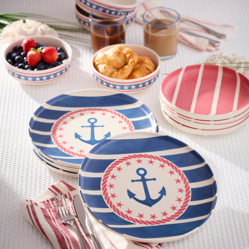 Thekbunny 24 Seven Melamine Nautical 24-Piece Dinnerware Set