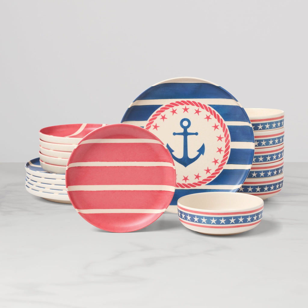 Thekbunny 24 Seven Melamine Nautical 18-Piece Dinnerware Set
