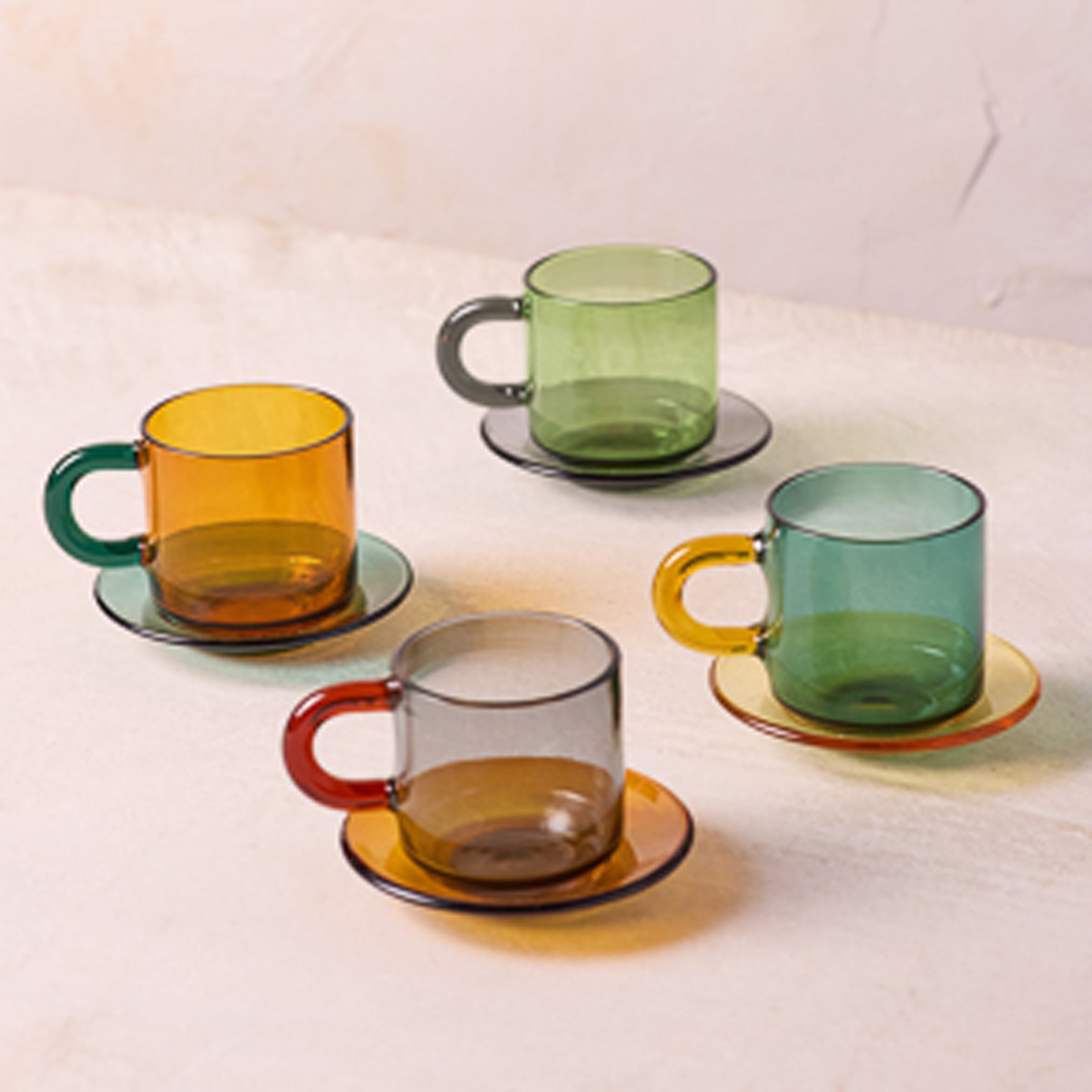 Thekbunny Niko Glass Espresso Cups & Saucers, Set of 4
