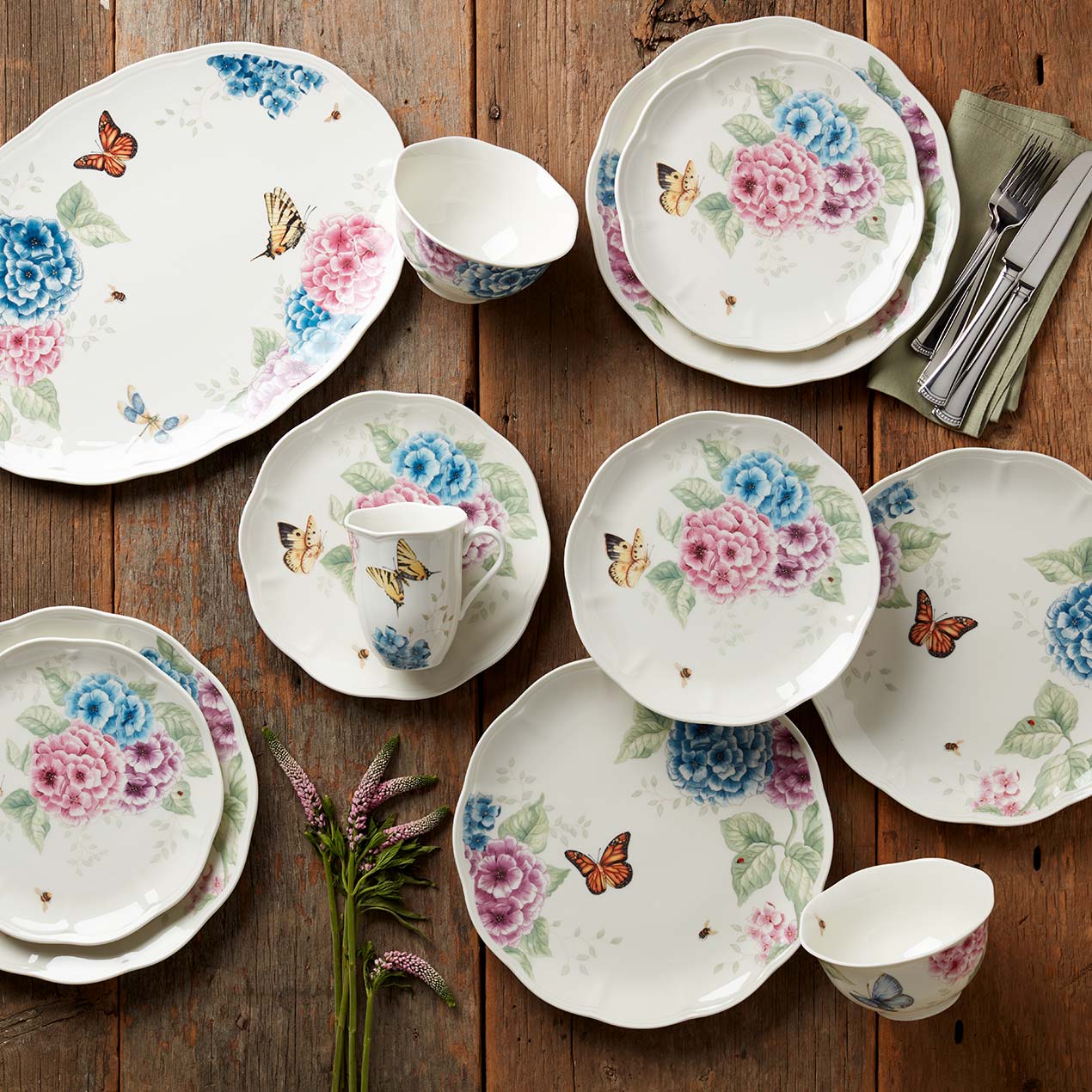 Thekbunny  Butterfly Meadow Hydrangea Mugs - Set of 4