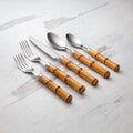 Thekbunny Bamboo Handle 20 Piece Flatware Set