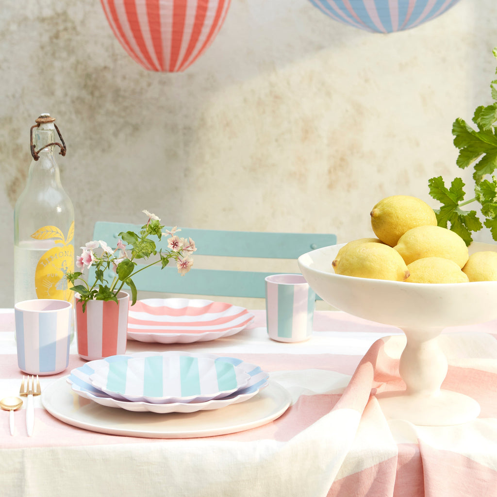 Stripy Reusable Bamboo Large Plates, Set of 6