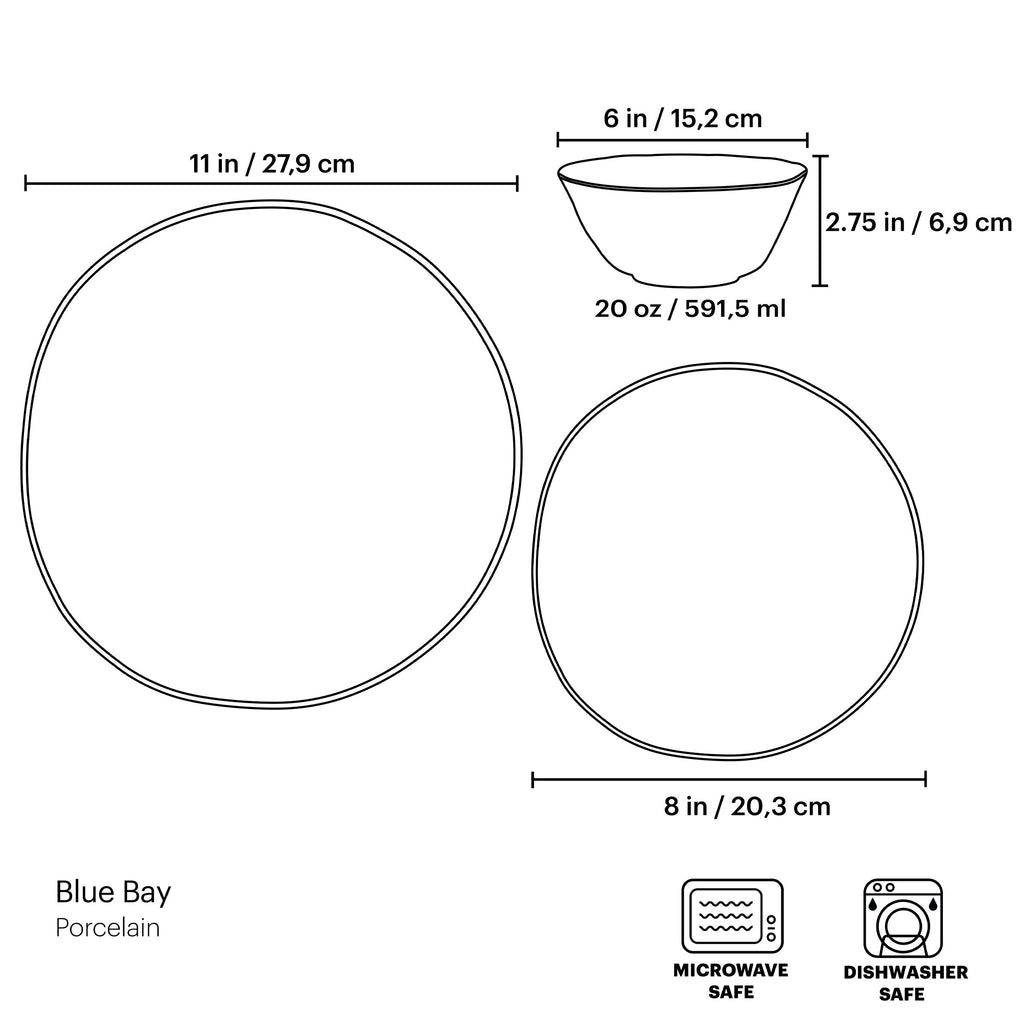 Thekbunny Blue Bay 12-Piece Dinnerware Set