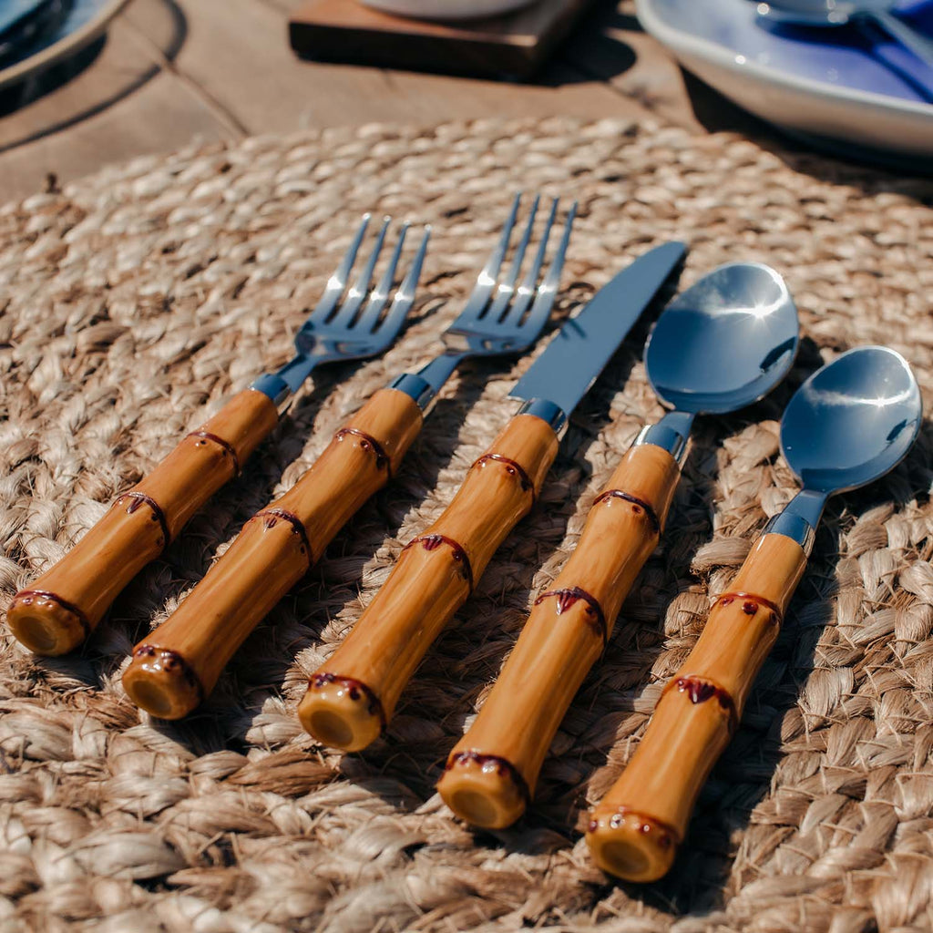 Thekbunny Bamboo Handle 20 Piece Flatware Set
