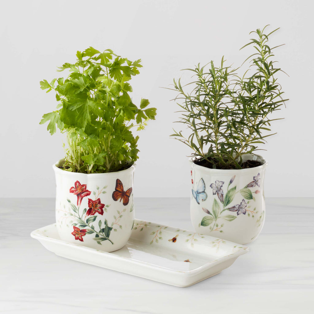 Thekbunny Butterfly Meadow 3-Piece Herb Pots & Tray Set